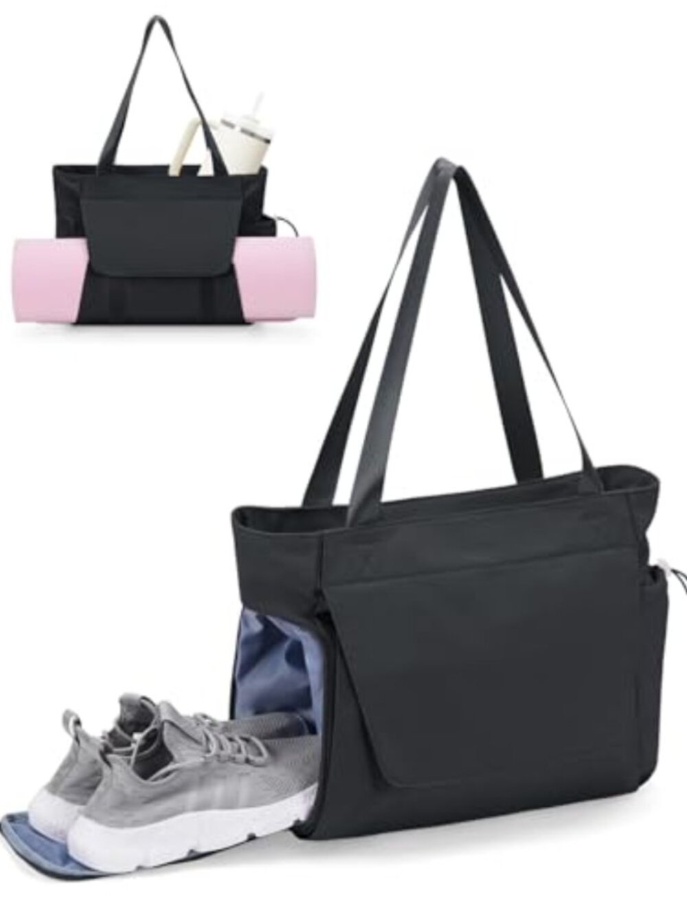 Women's Large Gym Tote with Yoga Mat Holder and Shoe Compartment